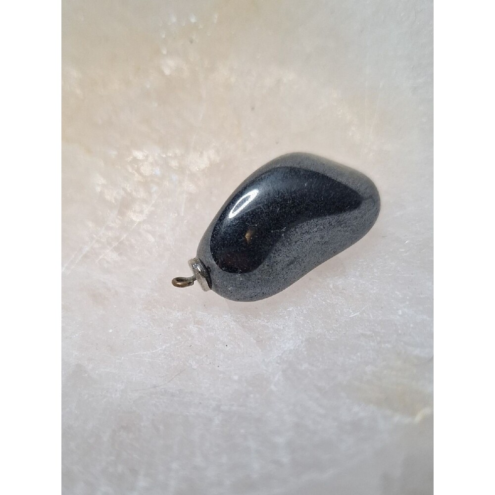 Polished Hematite Teardrop Pendant - Dark Metallic Gray